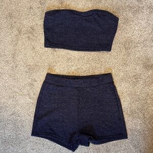 SHEIN Dark Blue Strapless Top and Shorts Set